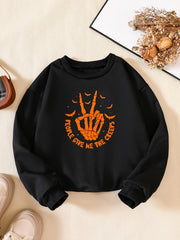 Halloween Funny Skeleton Hand Print Boys Sweatshirt Long Sleeve Crew Neck Tops