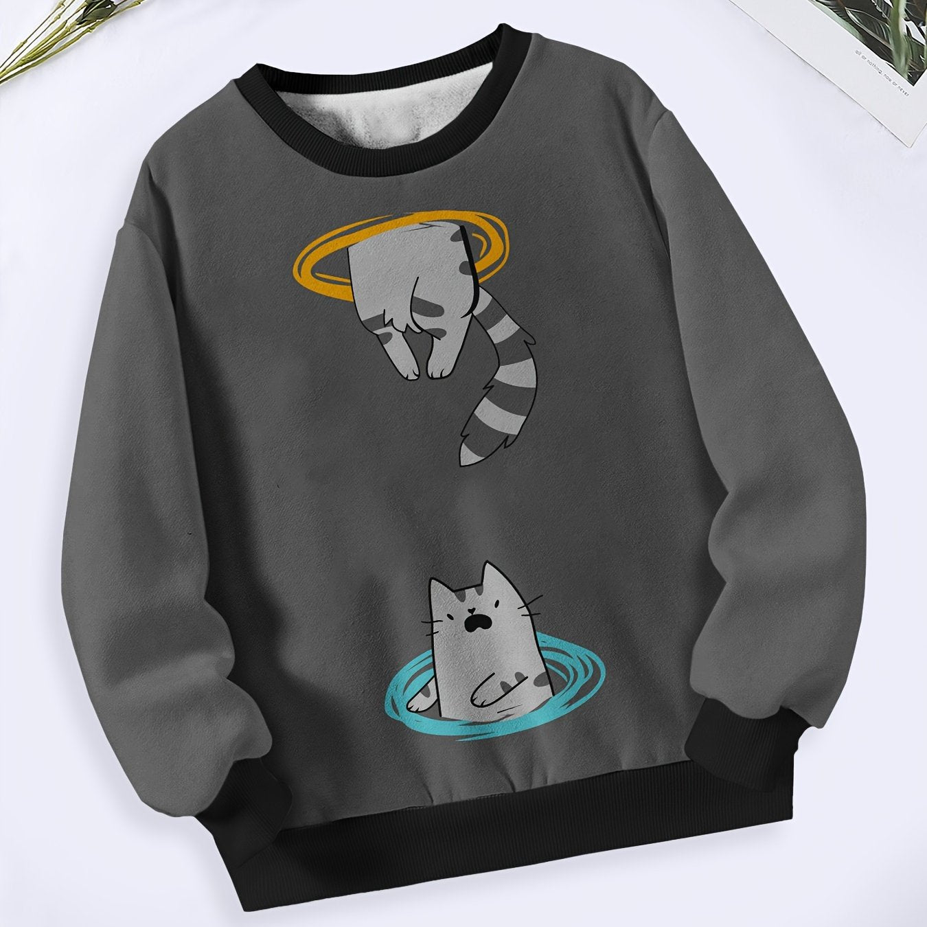 Kitty Print Long Sleeve Crew Neck Sweatshirt for Girls Boys