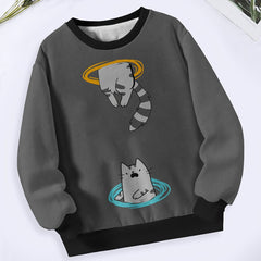 Kitty Print Long Sleeve Crew Neck Sweatshirt for Girls Boys