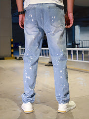 Splatter Pattern Ripped Jeans Men's Casual Street Style Denim Pants