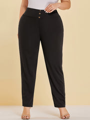  High Rise Button Decor Stretch Pants