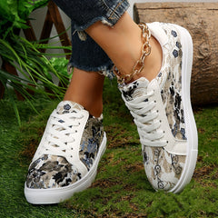 Floral Graphic Lace-Up Sneakers for Women