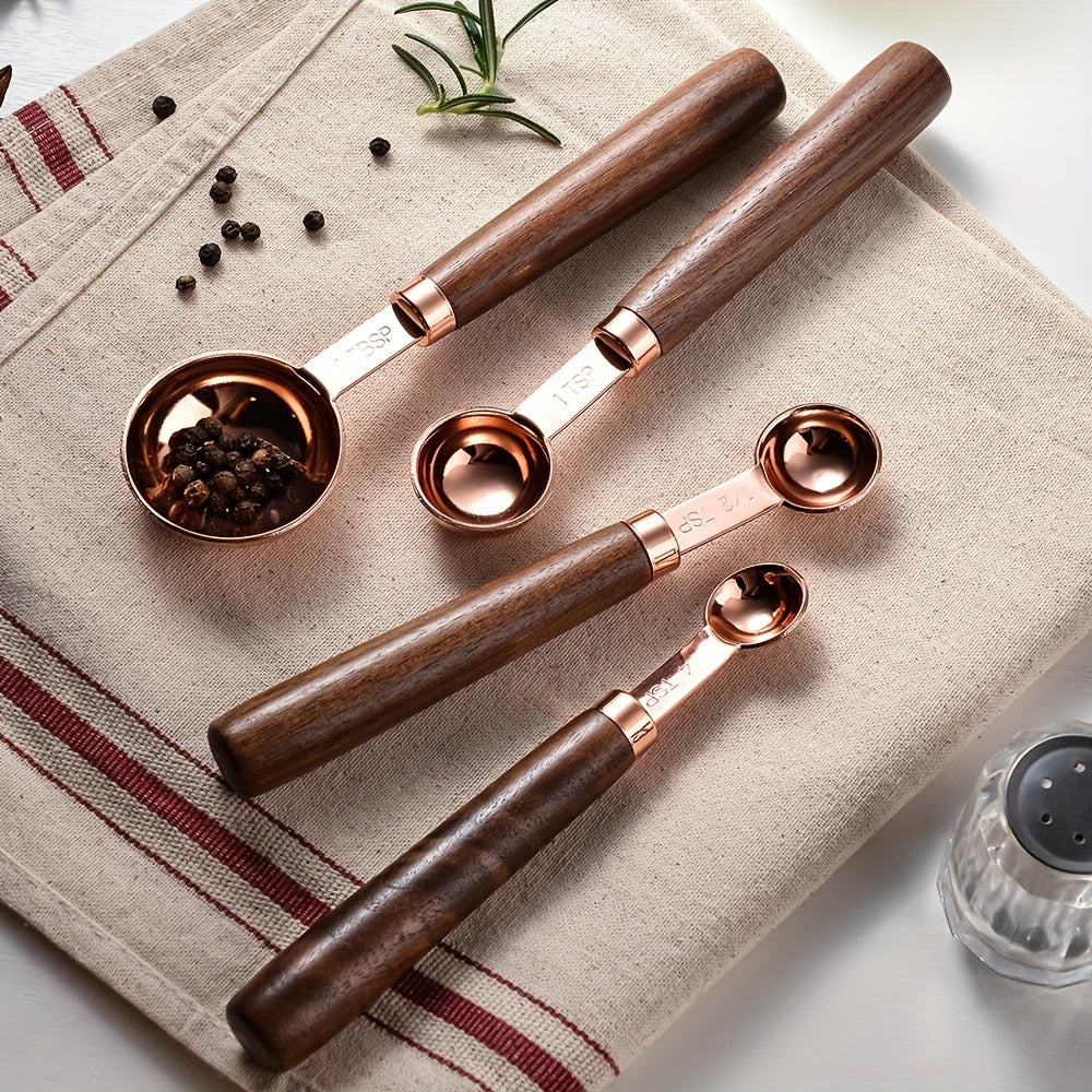 8pcs Stainless Steel Measuring Cup & Spoon Set with Wooden Handle