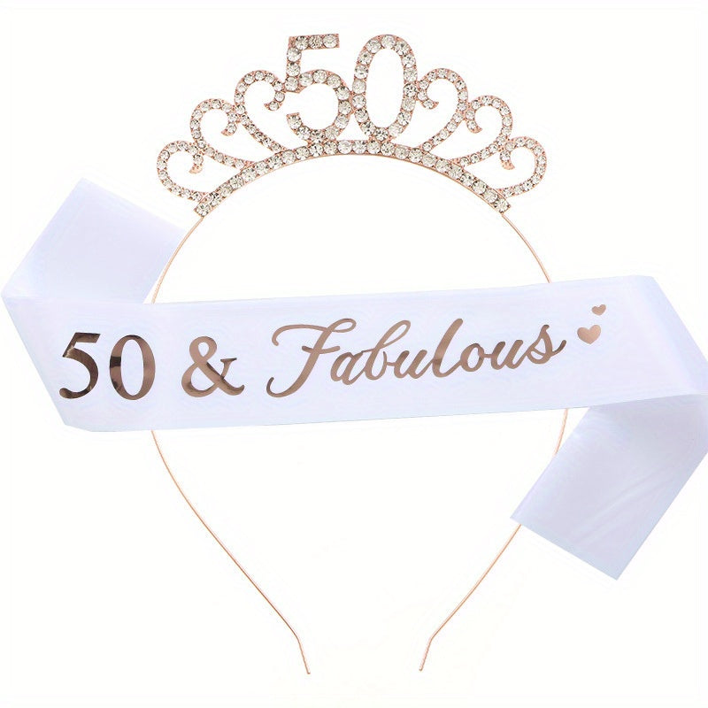 Rhinestone Headband Birthday Party Tiara With Silky Belt Head Jewelry