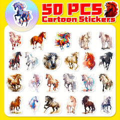 50pcs Cartoon Horse Vinyl Stickers for Laptop Water Bottle