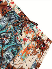  Boho Pants Women's Paisley Floral Print Wide Leg Trousers