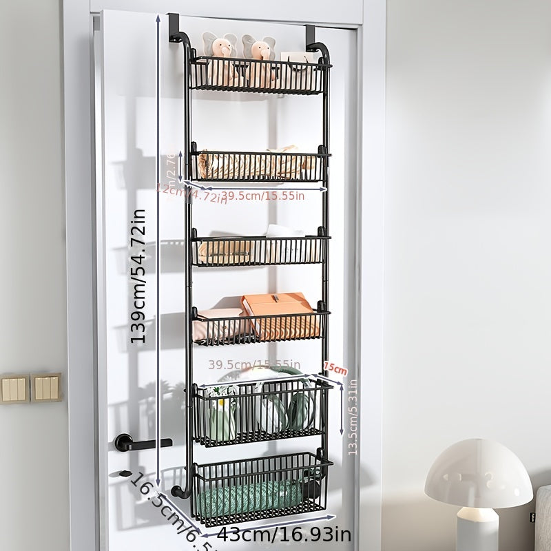 6 Tier Over Door Pantry Storage Organizer with 6 Baskets