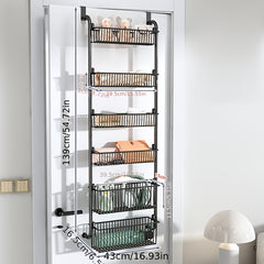 6 Tier Over Door Pantry Storage Organizer with 6 Baskets