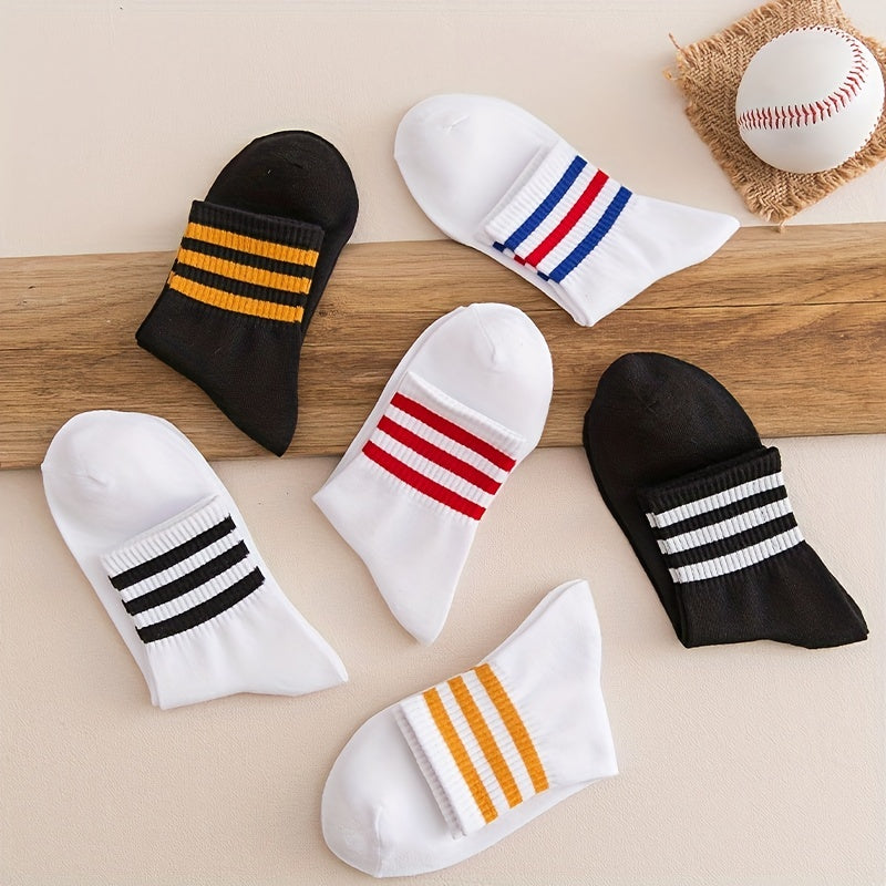 5 Pairs Striped Sports Socks College Style All match Socks Women's Stockings