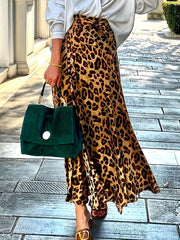  Women's Leopard Print Maxi Skirt with Belt