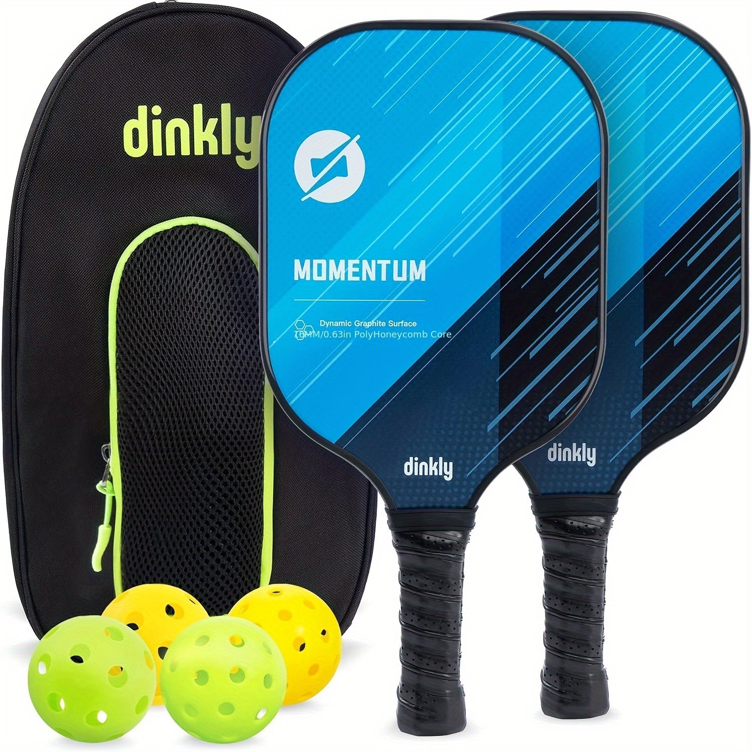 Dinkly Pickleball Paddles Set - 2 Rackets, 4 Balls, Portable Carry Bag