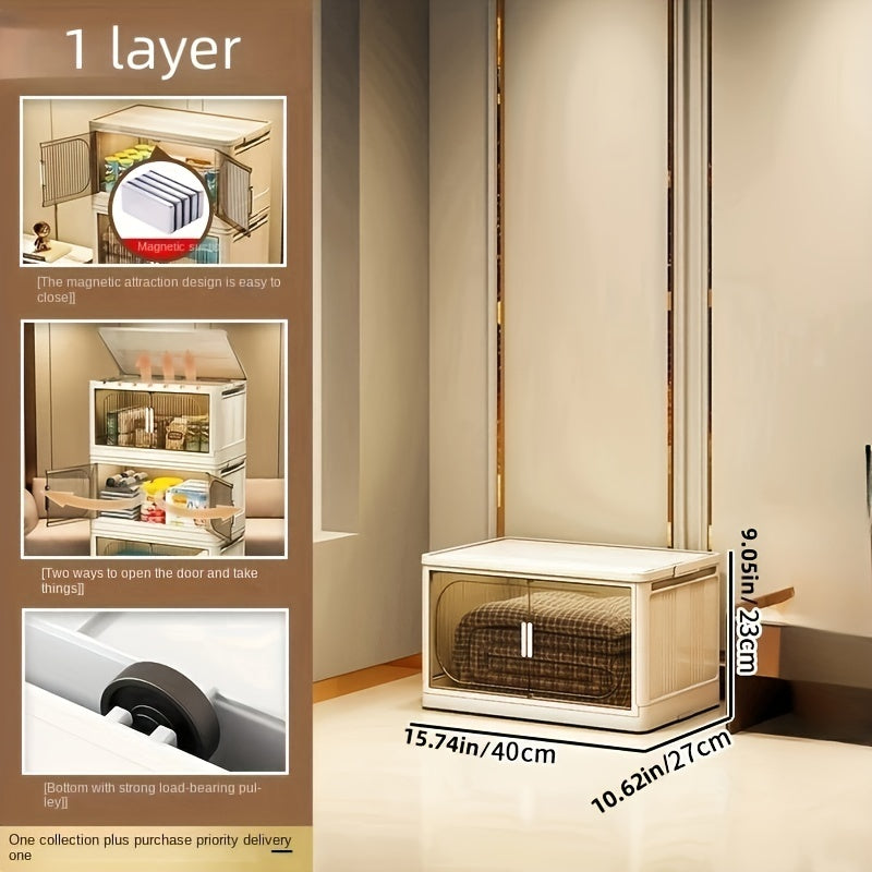 Foldable Storage Box With Lids & Handle - Stackable Shoes Storage