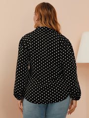  Polka Dot Print Lantern Sleeve Shirt