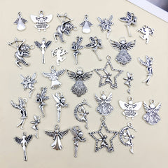 32pcs Set Mix Zinc Alloy Antique Silvery Fairy Angel Charms Pendants