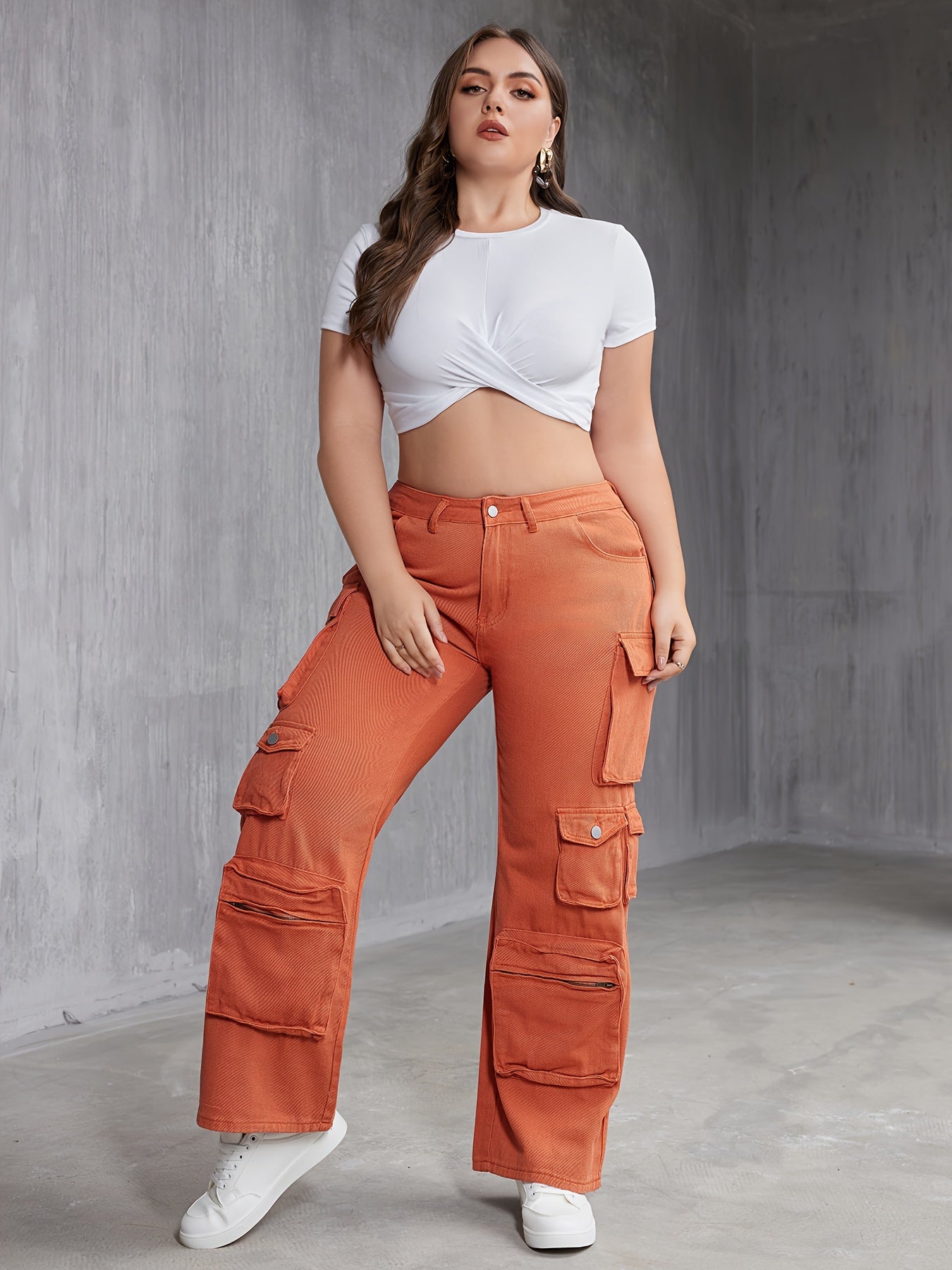  Wide Leg Cargo Jeans with Pockets