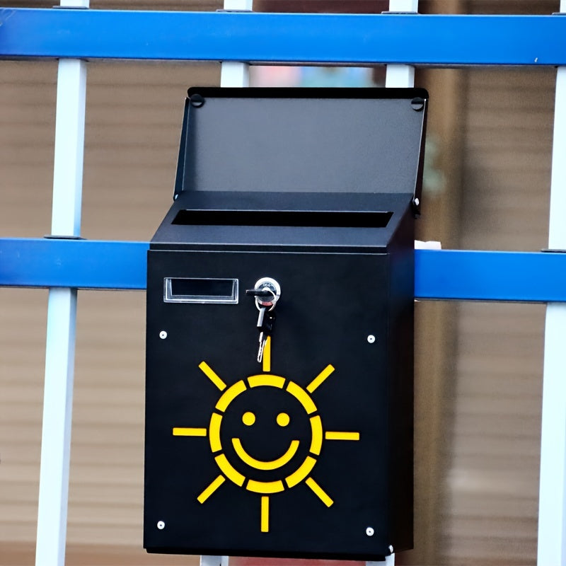 Small Sun Style Mail Box Metal Wall Mount Lockable Outdoor Home Storage
