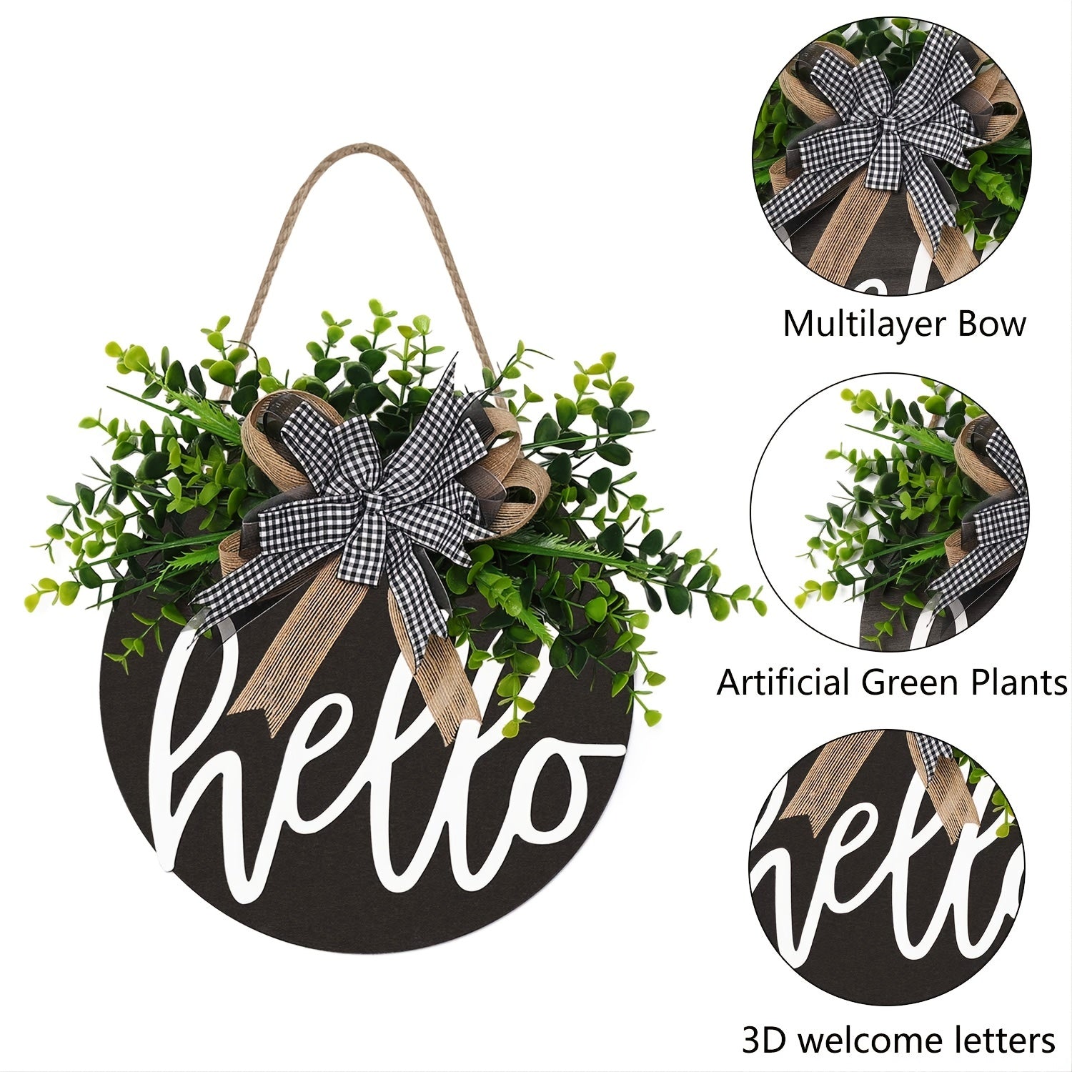 Hello Front Door Round Wooden Sign Hanging Welcome Sign Farmhouse Porch Spring