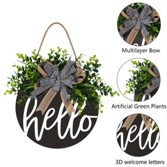 Hello Front Door Round Wooden Sign Hanging Welcome Sign Farmhouse Porch Spring