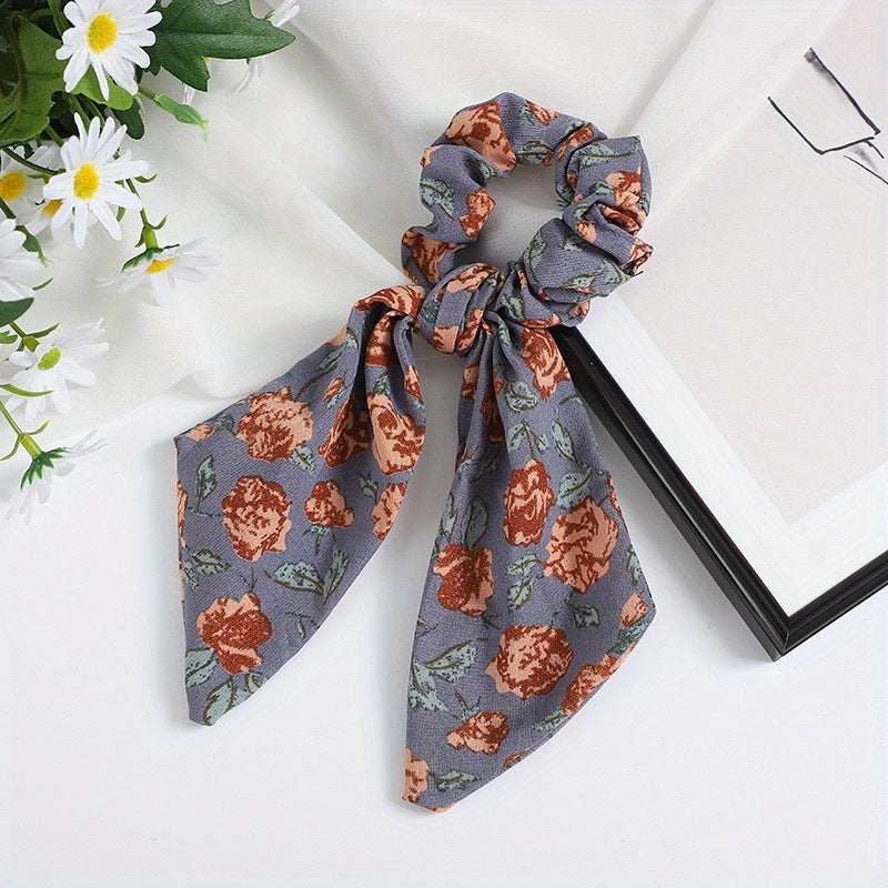 Vintage Floral Print Scarf Scrunchies Hair Tie Large Hair Rope Hair Ring