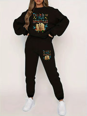  Slogan Book Print Sweatshirt & Joggers Set