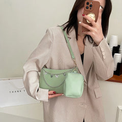 2Pcs Women Butterfly Chain Shoulder Bags Casual Underarm Bag Ladies Handbags