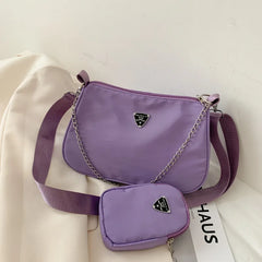 2Pcs Retro Women Crossbody Bags Chain Shoulder Bags Casual Style Solid Handbags