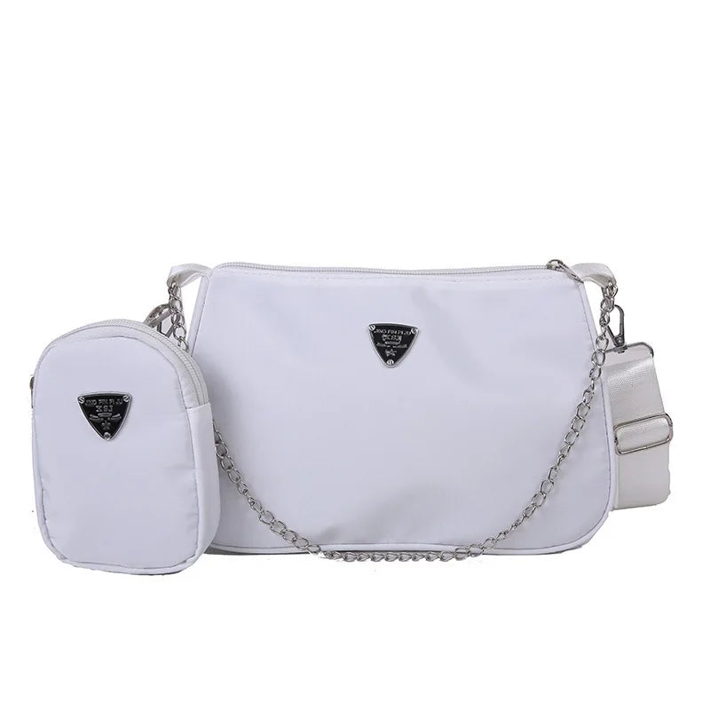 2Pcs Retro Women Crossbody Bags Chain Shoulder Bags Casual Style Solid Handbags