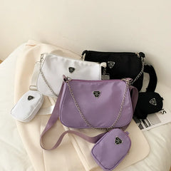 2Pcs Retro Women Crossbody Bags Chain Shoulder Bags Casual Style Solid Handbags