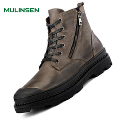 Men's Lace up Boots With Side Zipper Work Shoes