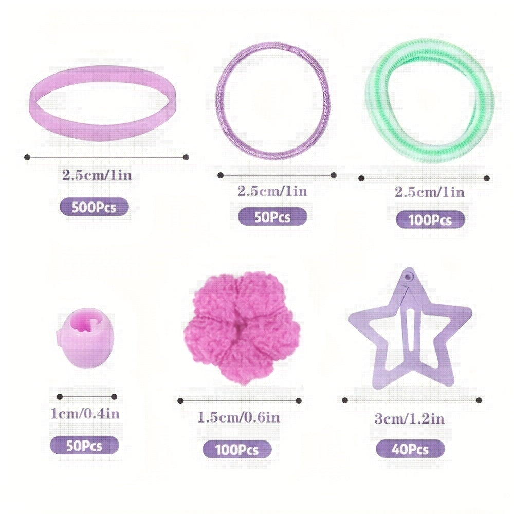 Colorful Hair Accessories Set for Toddler Girls - 840pcs