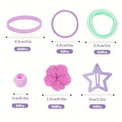 Colorful Hair Accessories Set for Toddler Girls - 840pcs