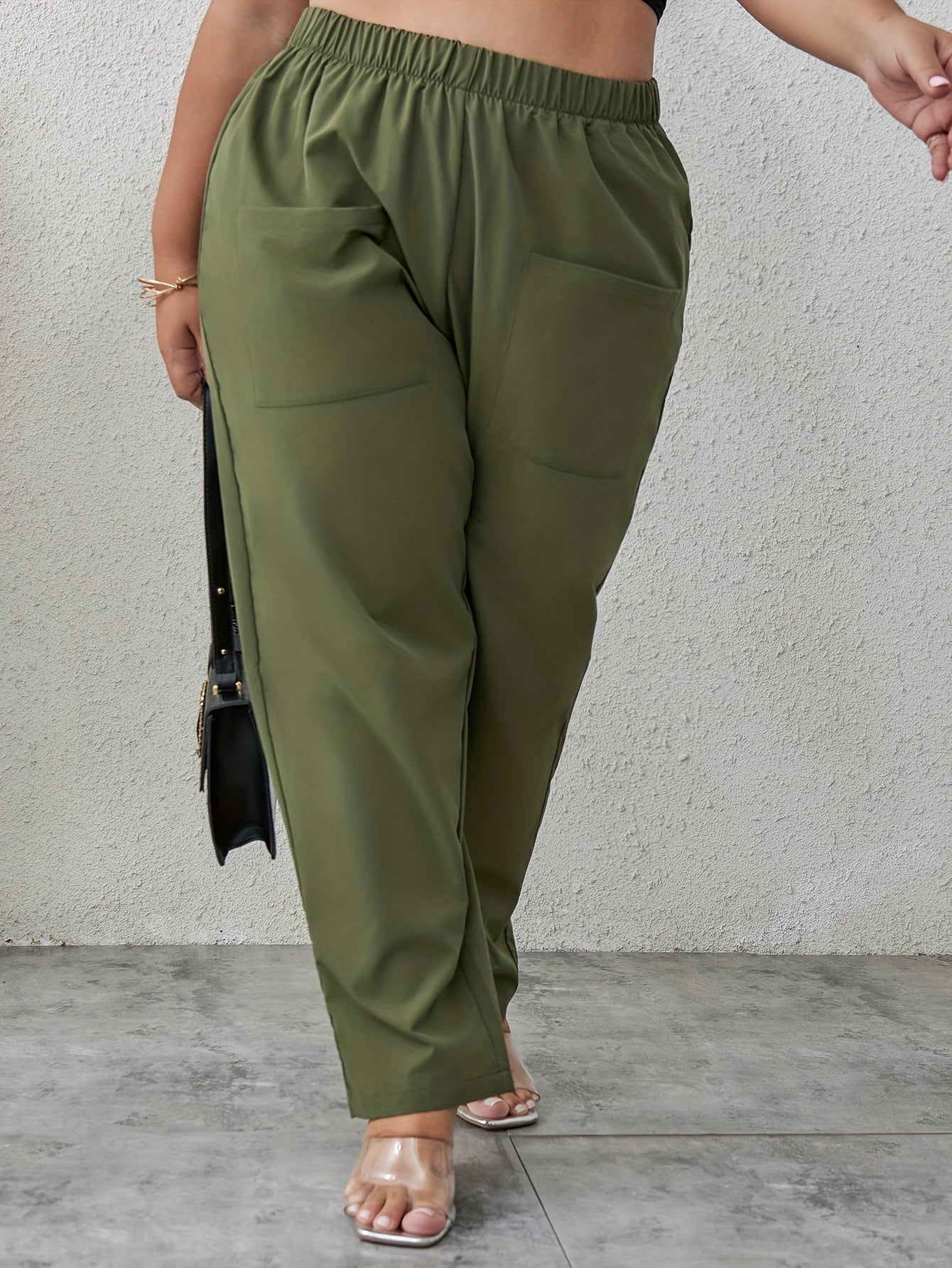  High Rise Straight Leg Pants With Pockets