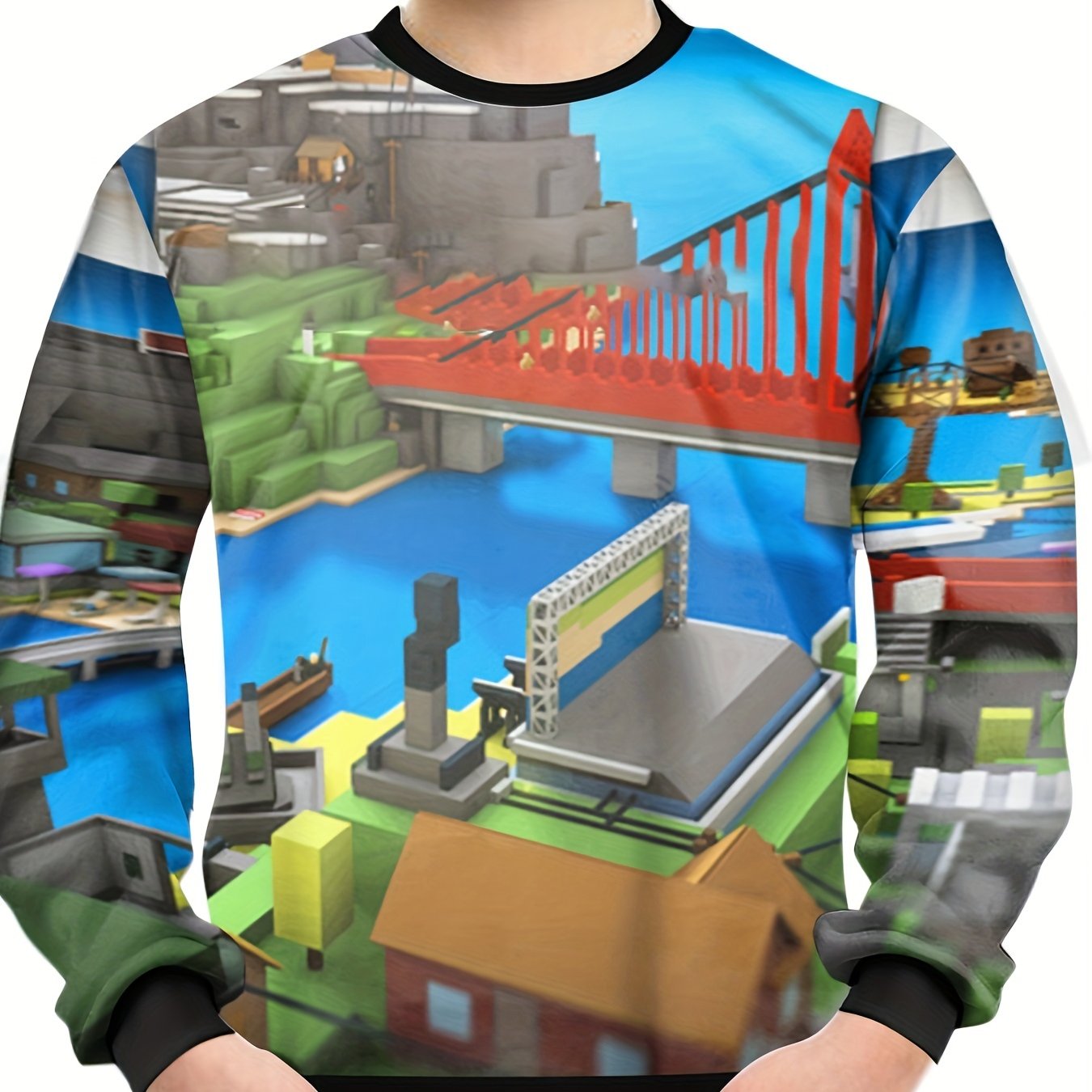 Toy Bricks Print Boy's Sweatshirt Unisex Pullover Long Sleeve Top