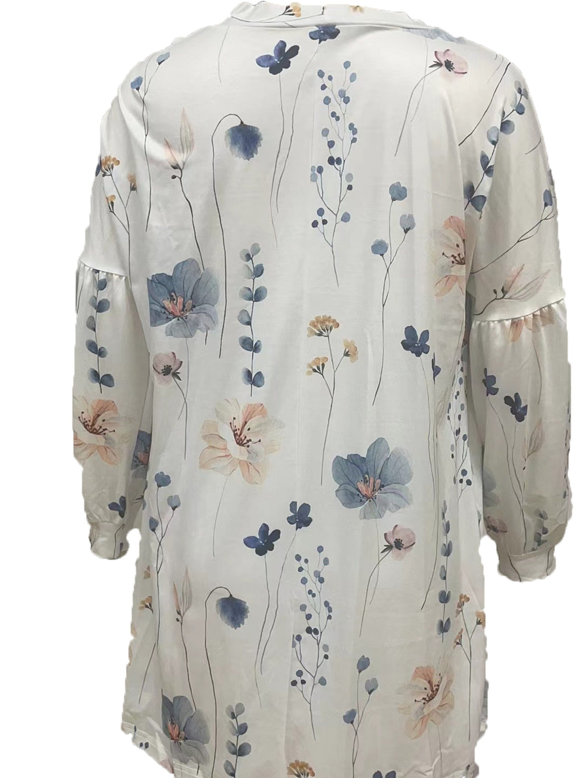  Floral Print Lantern Sleeve Cardigan