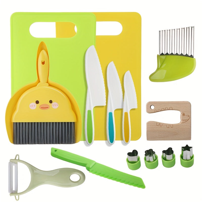13pcs Kids Cooking Set with Cutting Board, Sandwich Cutter, Peeler