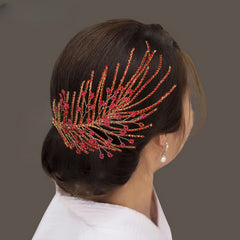 Vintage Bridal Headpiece Red Feather Hair Accessory for Weddings