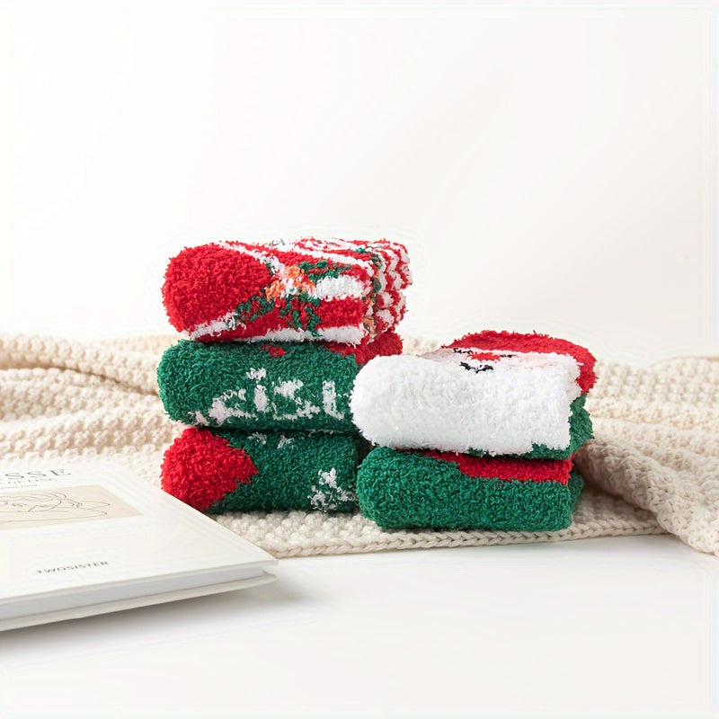 5 Pairs Christmas Print Socks Warm & Fuzzy Women's Stockings