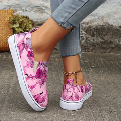 Flamingo Flower Print Pink Flat Skate Shoes