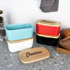Ceramic Butter Box With Wooden Lid Kitchen Storage Holder