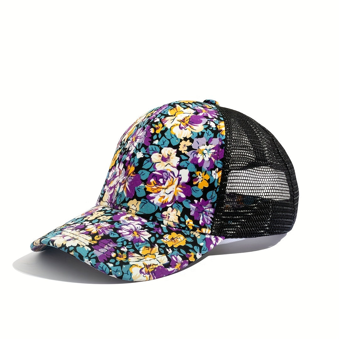 Vintage Flower Trucker Hat Mesh Baseball Cap Dad Hats for Women