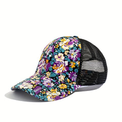 Vintage Flower Trucker Hat Mesh Baseball Cap Dad Hats for Women
