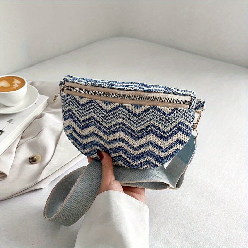 Ethnic Style Straw Woven Fanny Pack Crossbody Bag