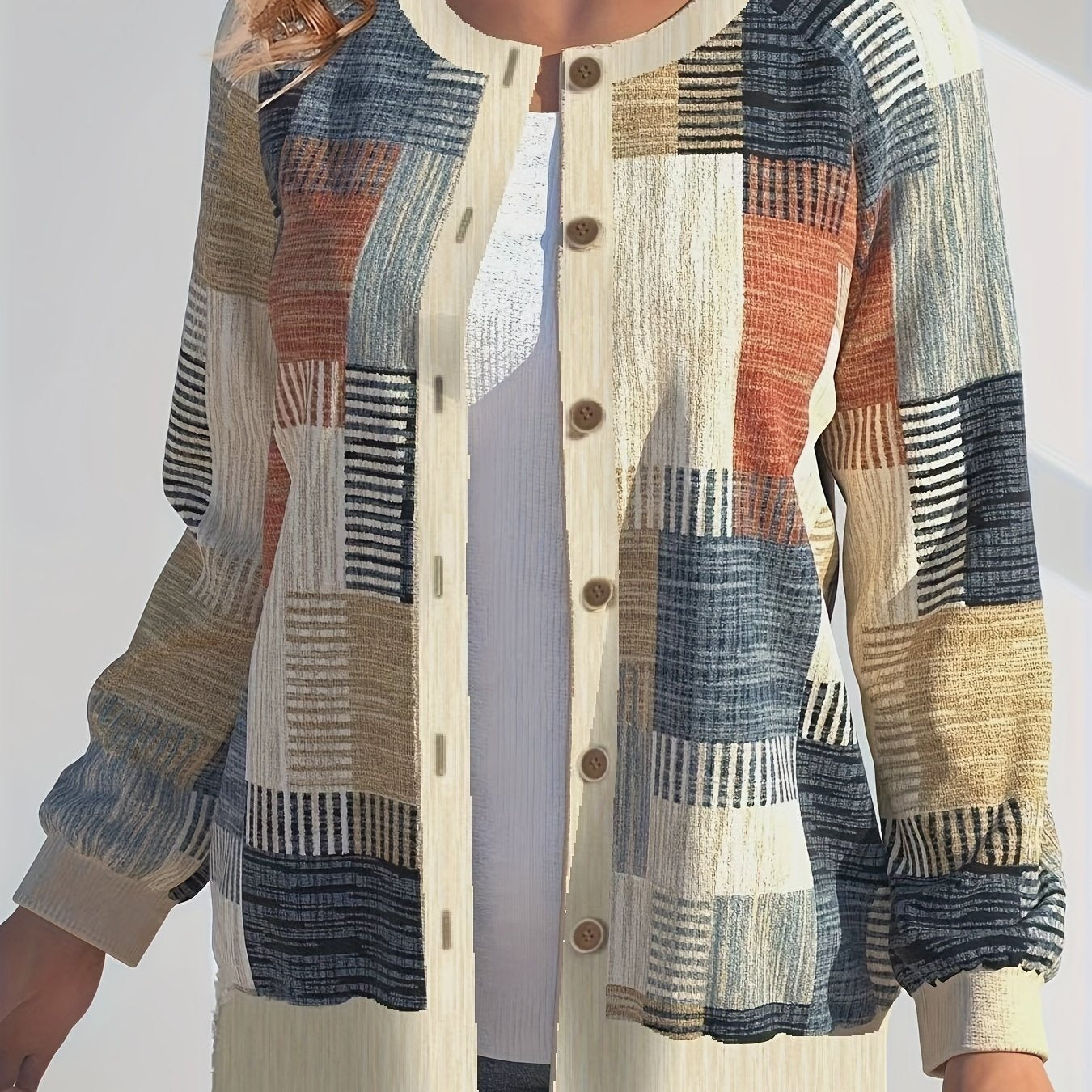  Patchwork Open Front Cardigan