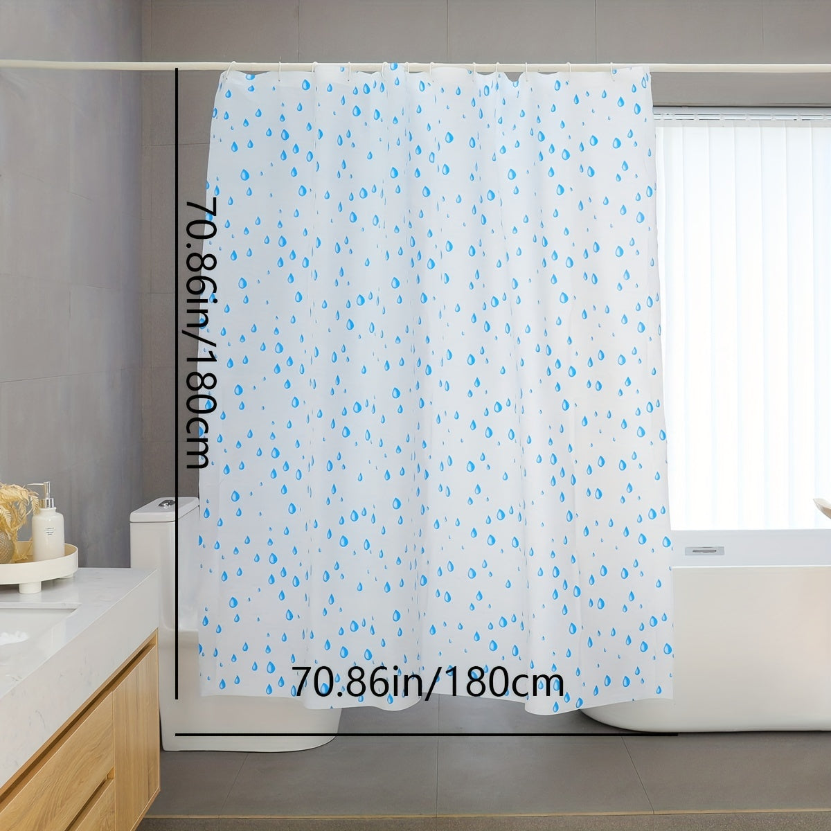 Small Fresh Waterproof Bathroom Shower Curtain - Water Drop Pattern