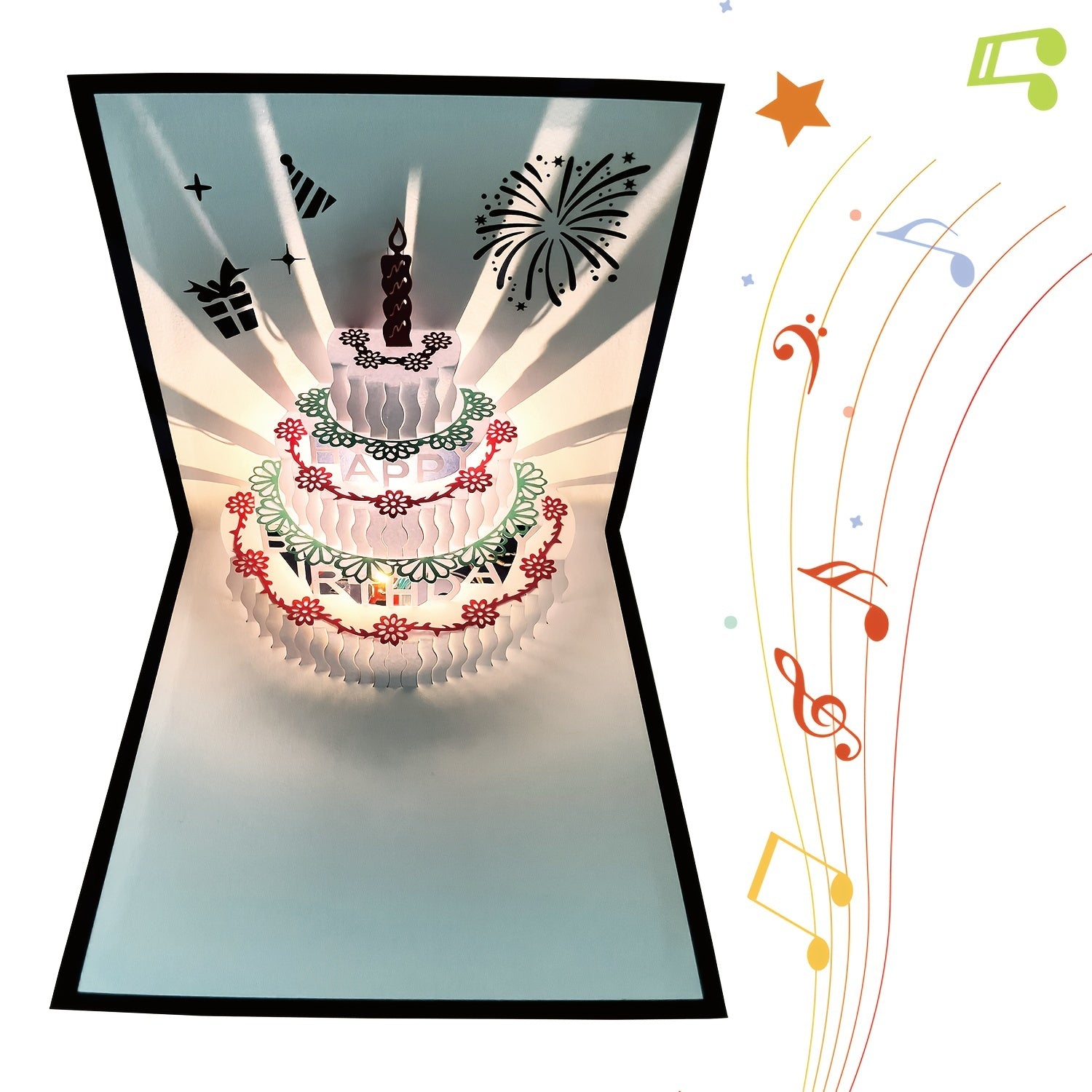 3D Birthday Cards LED Light Birthday Cake Greeting Cards