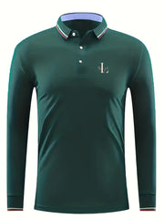 Men's Floral Print Long Sleeve Polo Shirt Casual Stretch Breathable