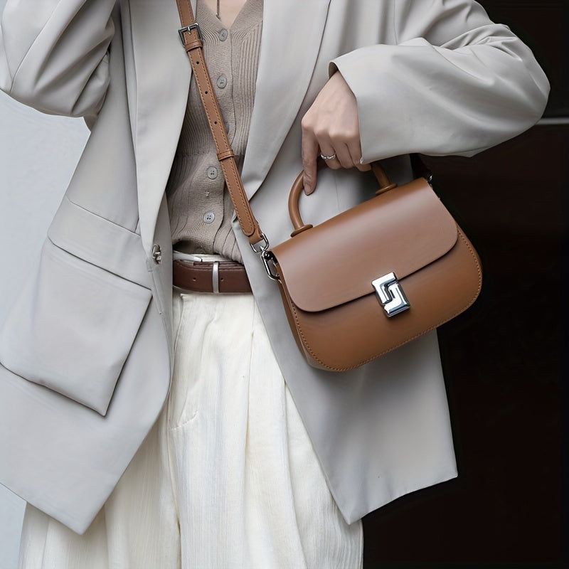 Large Capacity Women's Casual Handbag Two Tone Brown & Beige