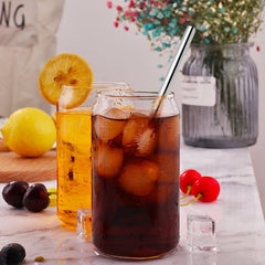 2pcs Can Glass Cups Bamboo Lids 500ml Thick Drinking Glasses Set