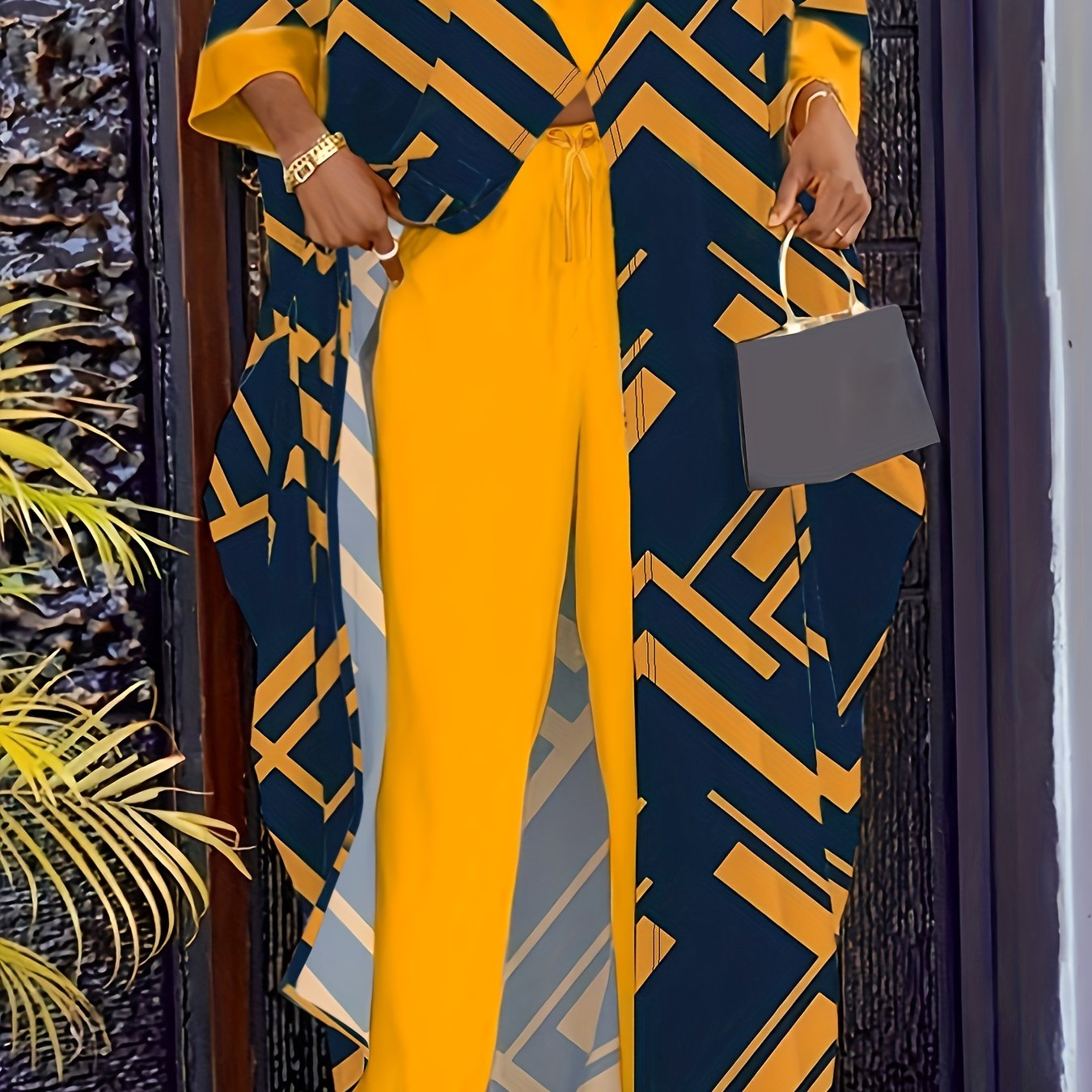  Geometric Print Long Sleeve Top & Pants Set