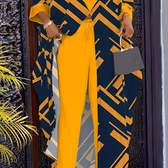  Geometric Print Long Sleeve Top & Pants Set